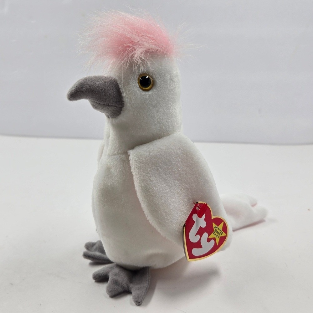 Ty Beanie Baby KuKu the Cockatoo Pink Crest White Bird Plush 1997 Vintage 4192